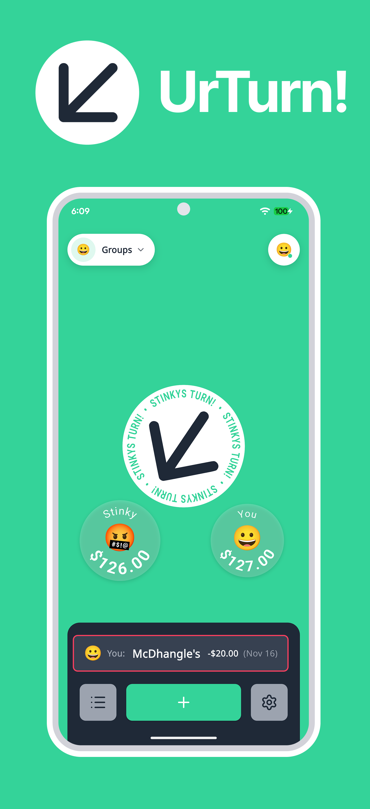 UrTurn app screenshot showing group turn tracking